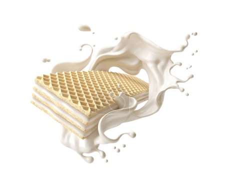Photo for Crispy wafer cookie with milk cream splash, Key visual concept - Royalty Free Image