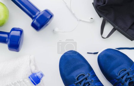 Photo for Sport equipment on white color background top view copy space. - Royalty Free Image