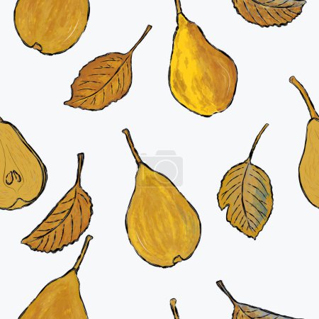 Photo for Golden pears and leaves, black stroke, torn edge, vector seamless pattern - Royalty Free Image