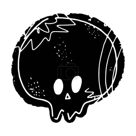Photo for Human skull cartoon. Hand drawn black linocut style illustration, grunge rough old texture. Element for design. Halloween design. - Royalty Free Image