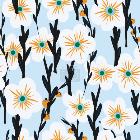 Photo for Forget-me-not flowers. Vector seamless pattern. Stylized floral pattern. Hand-drawn illustrations in flat style. - Royalty Free Image