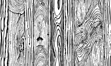 Téléchargez les illustrations : Texture grunge détaillée noire de bois, planches, panneaux. Fond vectoriel monochrome. - en licence libre de droit