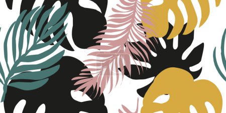 Illustration for Trendy colored seamless pattern, tropical leaves. Vector design. Seal, jungle. Printing and textiles. exotic tropics. Summer - Royalty Free Image
