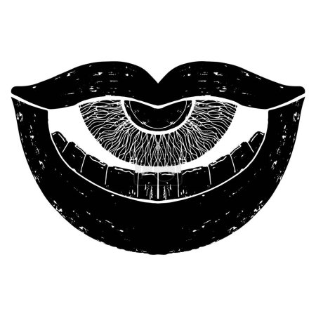Photo for Eye in mouth. Illustration in linocut style. Vector texture element for design - Royalty Free Image