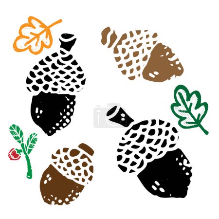 Photo for Acorns in linocut style. Graphic arts. Vector element for design - Royalty Free Image
