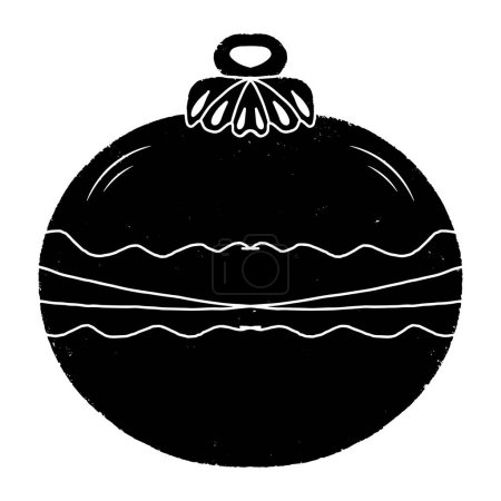 Illustration for Christmas tree toy, ball. Illustration in linocut style, stylization, rustic style. Vector element for design - Royalty Free Image