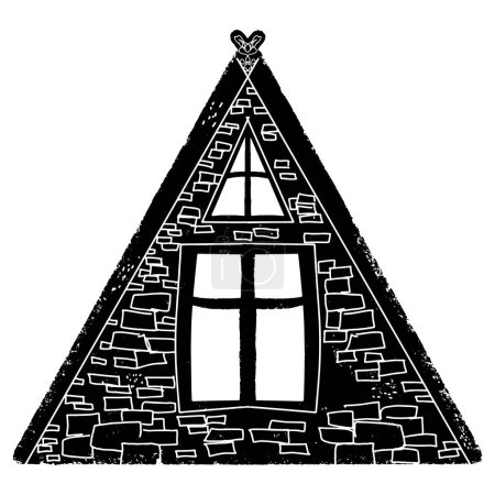 Photo for Triangular house. Graphics, linocut, texture. Vector black design element. - Royalty Free Image