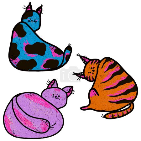 Illustration for Cartoon colored funny cats. Vector set - Royalty Free Image