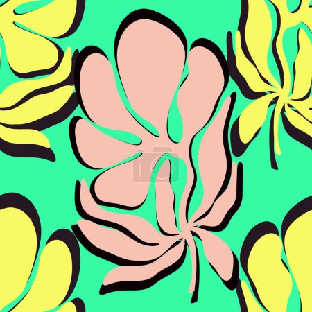 stylized flowers vector seamless in Matisse style Retro style, neon