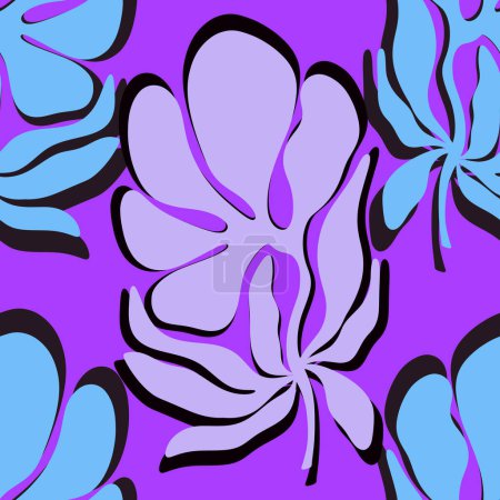stylized flowers vector seamless in Matisse style Retro style, neon