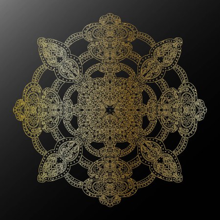 Illustration for Gold gradient contour snowflake in folk art style metallic texture lace ethnic motifs mandala. vector element - Royalty Free Image