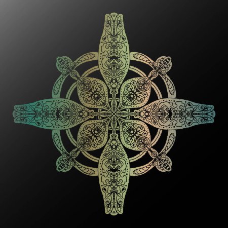 Illustration for Gradient contour snowflake in folk art style metallic texture lace ethnic motifs mandala. vector element. - Royalty Free Image