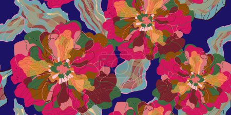 Mosaik stilisierte blühende Blumen und Blätter im japanischen Stil Vektormuster nahtlose Frühlingsmotive Ornament. Retro-Stil.