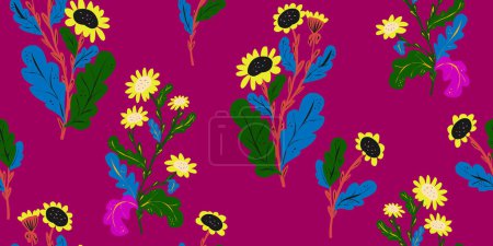 Flores estilizadas de manzanilla, patrón floral. Patrón inconsútil superpuesto de vectores