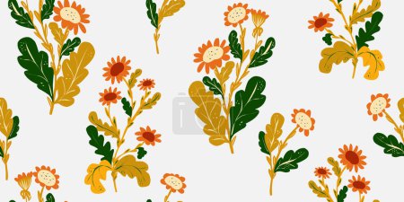Flores estilizadas de manzanilla, patrón floral. Patrón inconsútil superpuesto de vectores