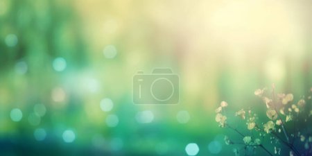 Sunny abstract green nature background, green blurred bokeh lights, green banner,  Poster 653629332