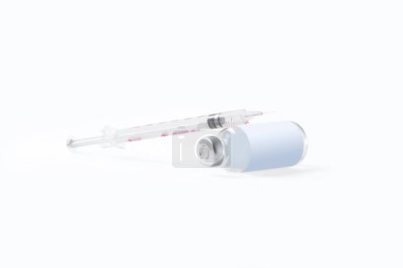 Téléchargez les photos : Flacons médicaux injectables avec une seringue sur fond blanc. Vaccin contre le coronavirus. - en image libre de droit