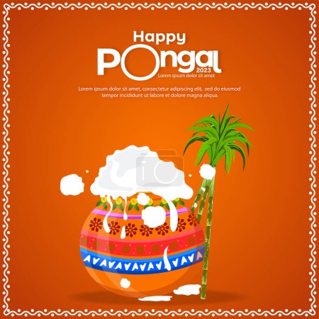 Téléchargez les illustrations : Happy Pongal sud de l'Inde fête de la récolte fête bannière conception fond - en licence libre de droit