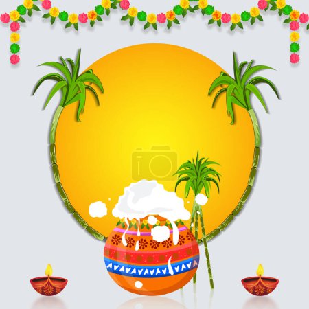 Téléchargez les illustrations : Happy Pongal Concept. Happy Pongal holiday harvest festival illustration, can be used for advertisement, offer, banner, poster designs - en licence libre de droit