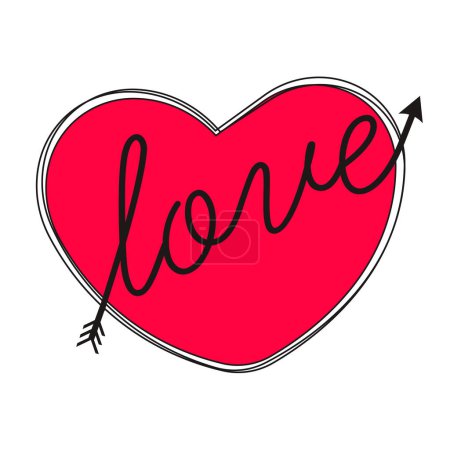 Téléchargez les illustrations : Happy Valentine's day. Red heart pierced with love arrow isolated on white background. Arrow pierced heart. - en licence libre de droit