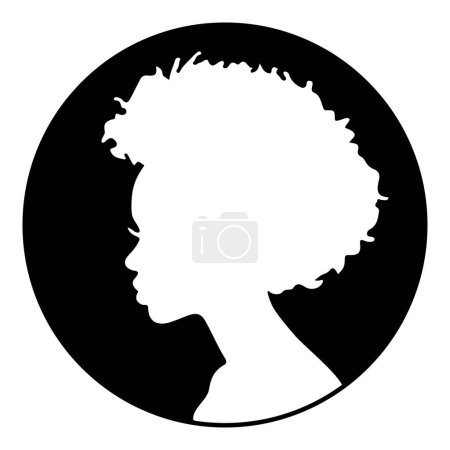 Téléchargez les photos : Profil silhouette camée d'une belle femme noire avec un afro dans un cadre rond - en image libre de droit