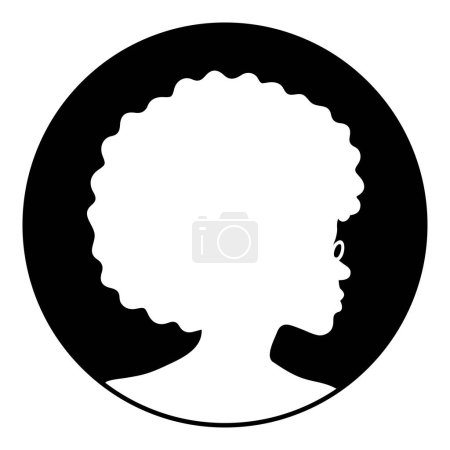 Téléchargez les photos : Profil silhouette camée d'une belle femme noire avec un afro et des lunettes dans un cadre rond - en image libre de droit