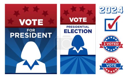 Téléchargez les photos : Affiches et icônes électorales mettant en vedette une candidate pour 2024 - en image libre de droit