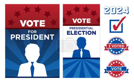 Téléchargez les photos : Affiches et icônes électorales mettant en vedette un candidat masculin pour 2024 - en image libre de droit
