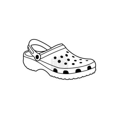 Black and White Crocs Style Clog Illustration. Vector icon.