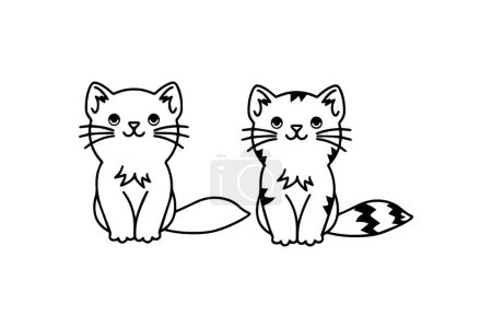 Cute Cartoon Cats Sitting Silhouettes. Vector icon.