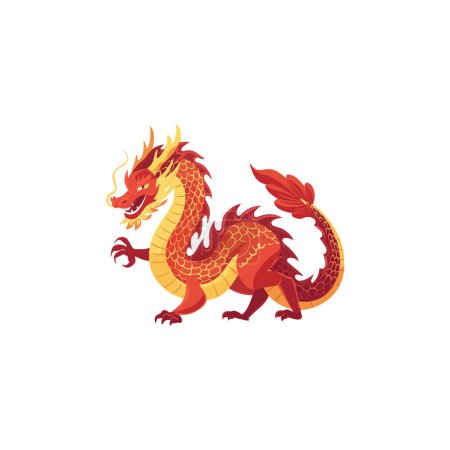 Dragón chino rojo y amarillo ardiente. Diseño de ilustración vectorial.