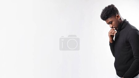 Photo for Focused black man wearing stylish clothes looking away isolated on white colour background studio portrait. People lifestyle concept. Copy space - Royalty Free Image