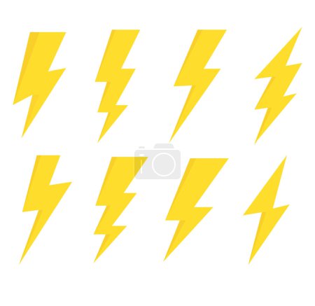 Elektrische Vektorsymbole. Gruppe von Bolts Blitz-Zeichen. Sammlung Flash-Symbole. Bolt-Logo. Elektrische Blitz-Symbole. Blaulicht-Schild. Vektorillustration