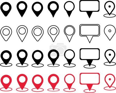 Big Set Location icon. Map pin sign. location pin place marker. Group Map marker pointer icon. Location indicator GPS location symbol collection. Red Outline icon. Vector on transparent background.