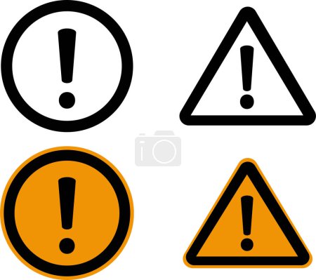 Set of Circular and Triangular yellow warning symbols icon. Group Attention caution danger sign, Collection Exclamation mark sign.