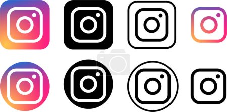 Set of Instagram logo icons. Group of Insta Realistic social media icon logotype on a transparent background. Collection of Instagram app button sheet
