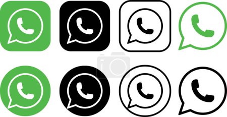 Set of WhatsApp logo messenger icons. Group Realistic social media logotype. Collection whats app button sheet on transparent background.