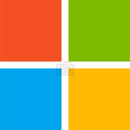 Illustration for Microsoft window logo. Realistic window operating system brand logotype. Microsoft - technology corporation, computer software vector - Royalty Free Image