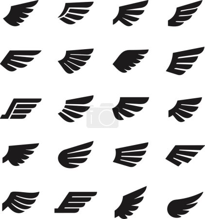Ilustración de Conjunto de iconos de alas negras. Insignias de alas. Insignias de alas de colección. Ilustración vectorial. - Imagen libre de derechos