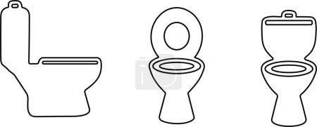 Illustration for Toilet line icon bowl sanitaryware vector bathroom set. Bidet toilet icon collection - Royalty Free Image