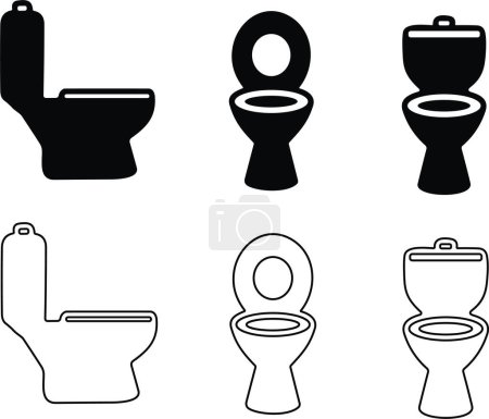 Ilustración de WC plano y línea icono cuenco sanitarios vectores conjunto de baño. Bidé inodoro icono colección - Imagen libre de derechos