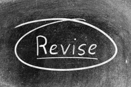 Photo for White chalk hand writing in word revise on blackboard background - Royalty Free Image