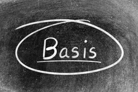 Téléchargez les photos : White chalk hand writing in word basis and circle shape on blackboard background - en image libre de droit