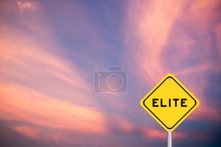 Photo for Yellow transportation sign with word elite on violet color sky background - Royalty Free Image