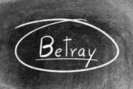 Photo for White chalk hand writing in word betray and circle shape on blackboard background - Royalty Free Image