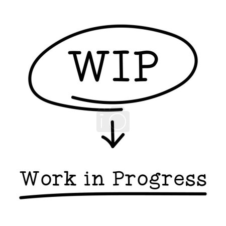 Foto de Carta de abreviatura WIP in circle and word work in progress on white background - Imagen libre de derechos
