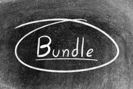 Foto de White chalk hand writing in word bundle and circle shape on blackboard background - Imagen libre de derechos