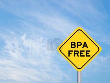 Yellow transportation sign with word BPA (Bisphenol A) free on blue color sky background