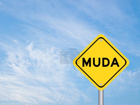 Photo for Yellow transportation sign with word muda on blue color sky background - Royalty Free Image