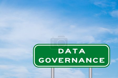 Photo for Green transportation sign with word data governance on blue sky background - Royalty Free Image